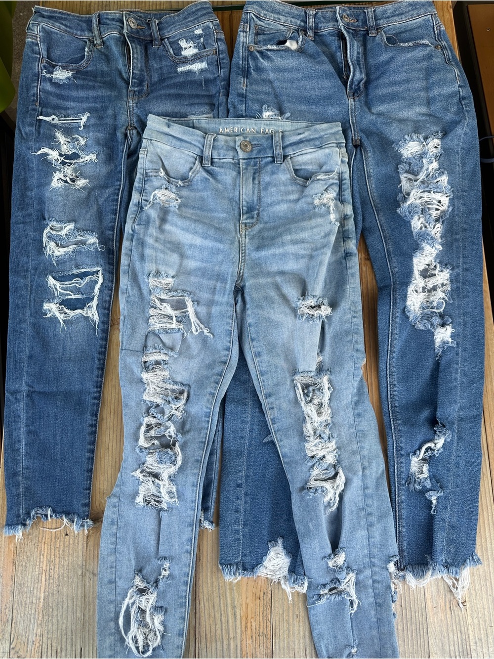 American Eagle Outfitters Light Blue Ripped Women's Jeans Bundle of 3